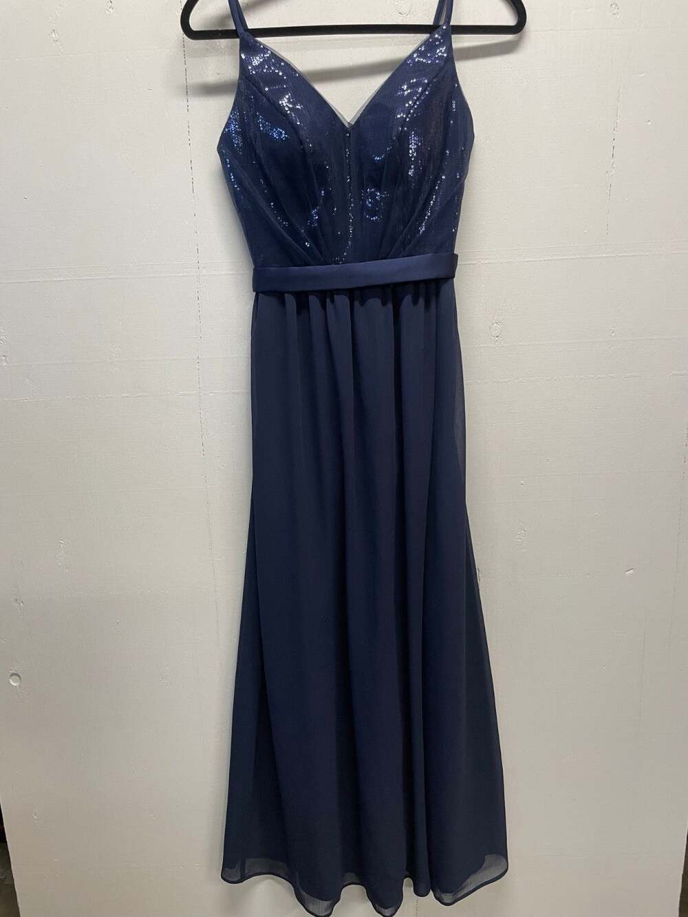 White Vera Wang Women's Long Formal Dress Size 0 Navy Spaghetti Straps Boning